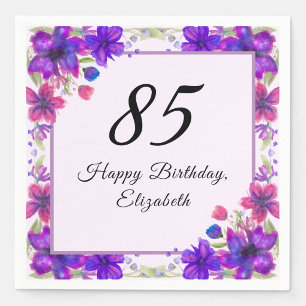Elegant Floral Purple 85th Birthday Napkin
