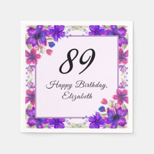 Elegant Floral Purple 89th Birthday Napkin