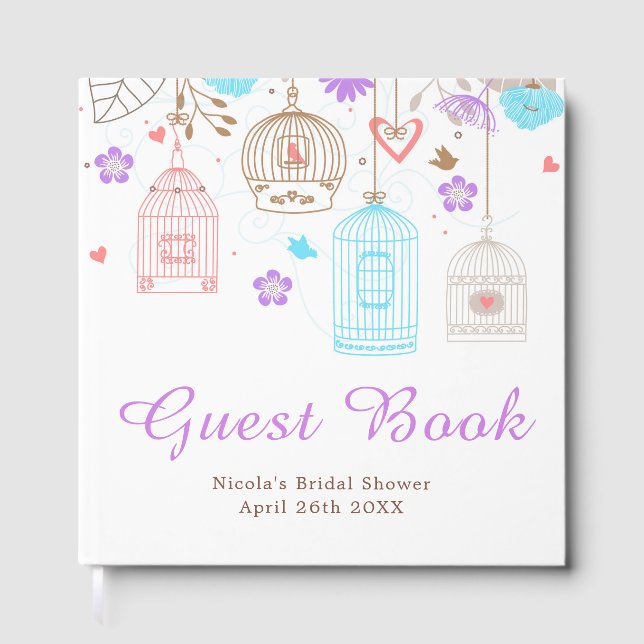 Elegant Floral Purple and Blue Bridal Shower Guest Book (Front)