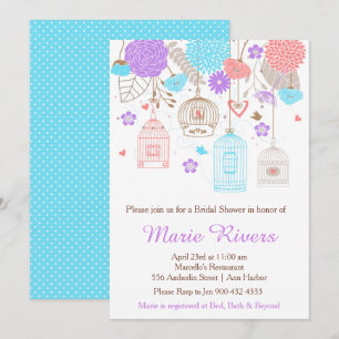 Elegant Floral Purple and Blue Bridal Shower Invitation