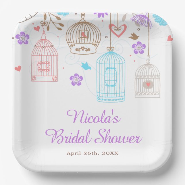 Elegant Floral Purple and Blue Bridal Shower Paper Plate (Front)