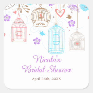 Elegant Floral Purple and Blue Bridal Shower Square Sticker