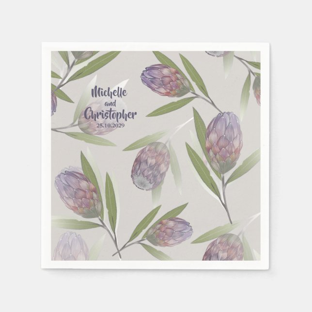 Elegant Floral Purple Beige Wedding  Napkin (Front)