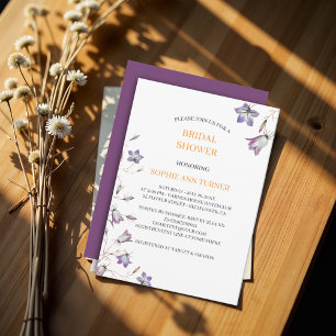 Elegant Floral Purple Bellflower Bridal Shower Invitation