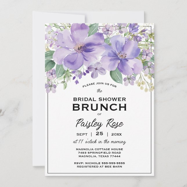 Elegant Floral Purple Bridal Shower Invitation (Front)