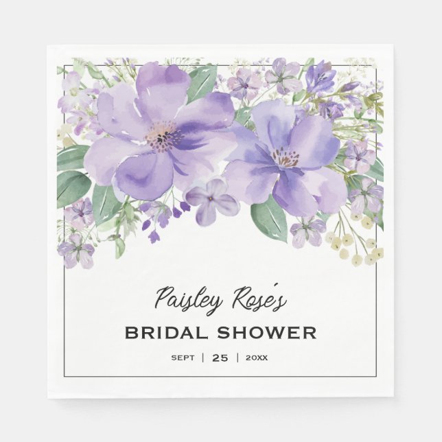Elegant Floral Purple Bridal Shower Napkin (Front)