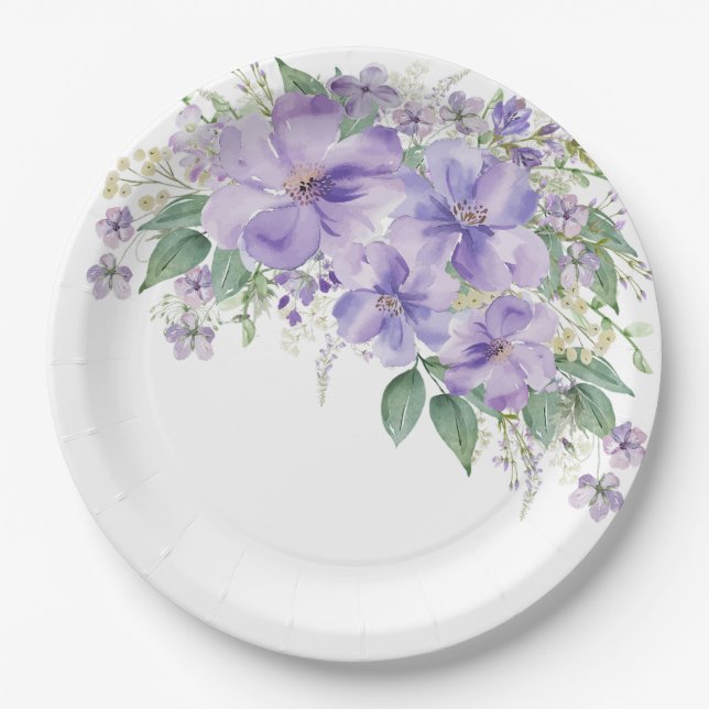 Elegant Floral Purple Bridal Shower Paper Plate (Front)