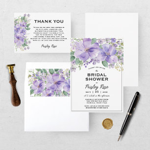 Elegant Floral Purple Bridal Shower Thank You Card
