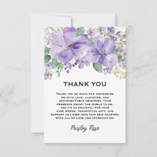 Elegant Floral Purple Bridal Shower Thank You Card