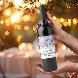 Elegant Floral Purple Bridal Shower Wine Label