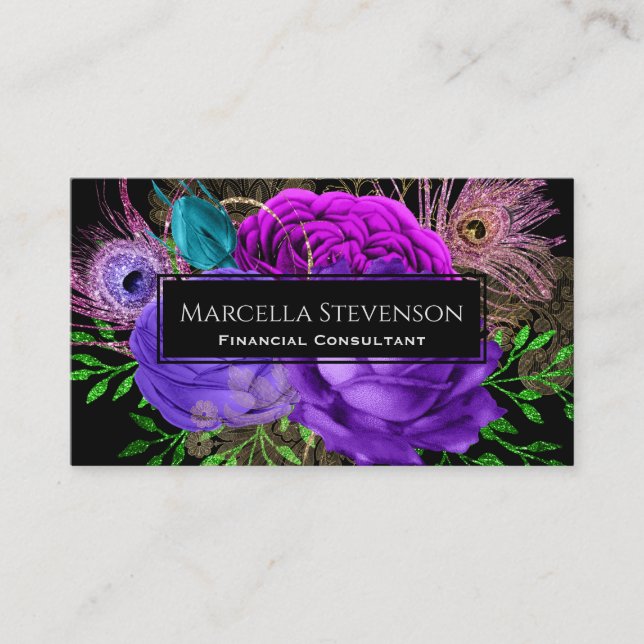 Elegant Floral Purple Fuchsia Pink Business Card (Front)