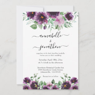 Elegant Floral Purple Green Wedding Invitation