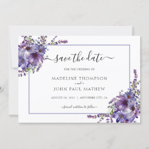 Elegant Floral Purple Lavender Peonies Wedding Save The Date