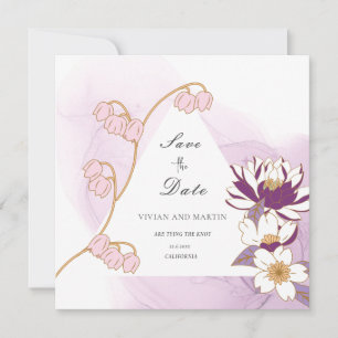 Elegant floral Purple Lotus Save The Date Invitation