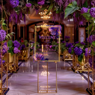 Elegant Floral Purple Luminous Violets Wedding Acrylic Sign