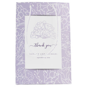 Elegant Floral Purple Minimalist Wedding Thank you Medium Gift Bag