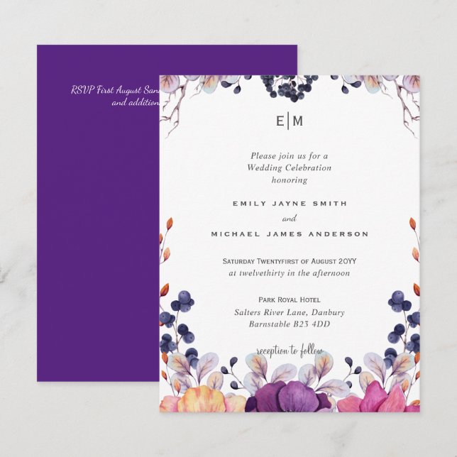 Elegant Floral Purple Orange Wedding (Front/Back)