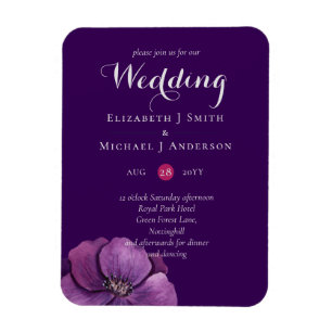 Elegant Floral Purple Orange Wedding Magnet