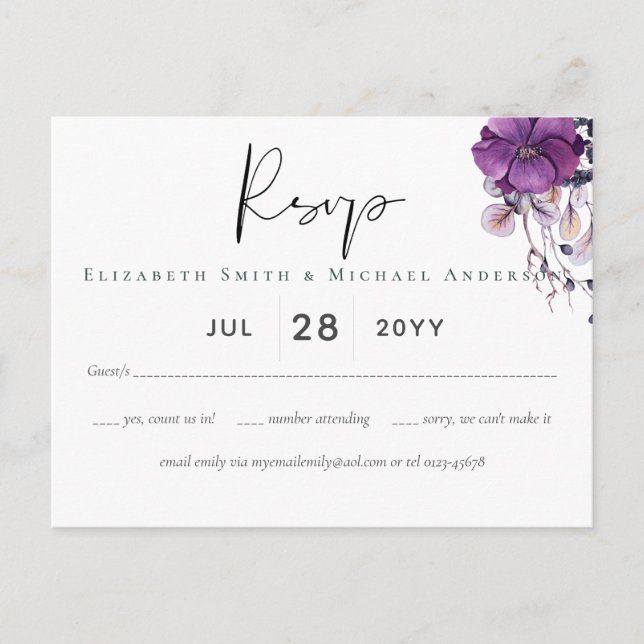 Elegant Floral Purple Orange Wedding Postcard (Front)