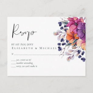 Elegant Floral Purple Orange Wedding Postcard