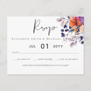 Elegant Floral Purple Orange Wedding Postcard