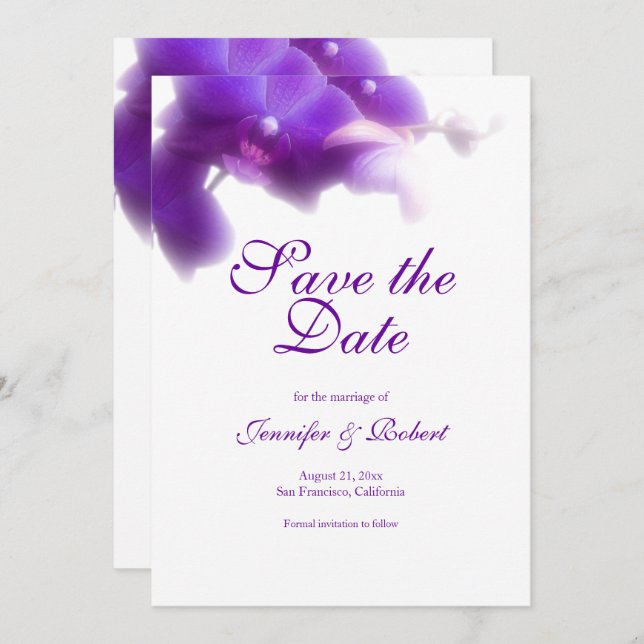 Elegant Floral Purple Orchid Save the Date Invitation (Front/Back)