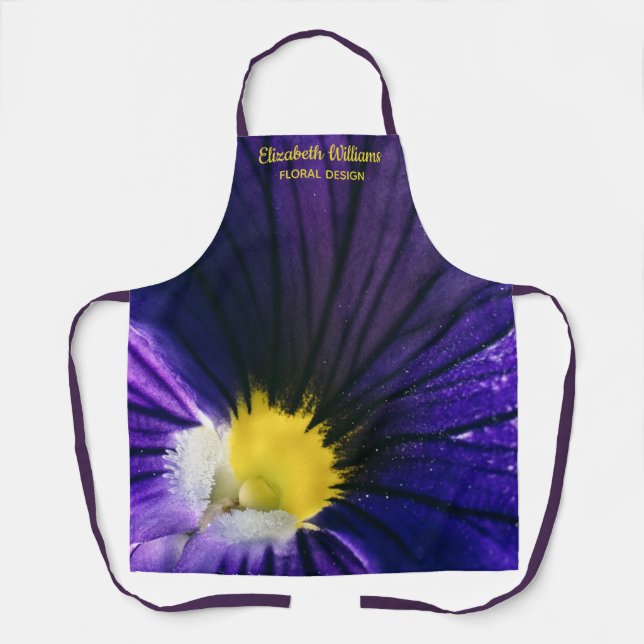 Elegant floral Purple pansy macro photograph Apron (Front)