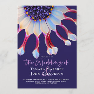 Elegant Floral Purple & Pink African Daisy Wedding Invitation