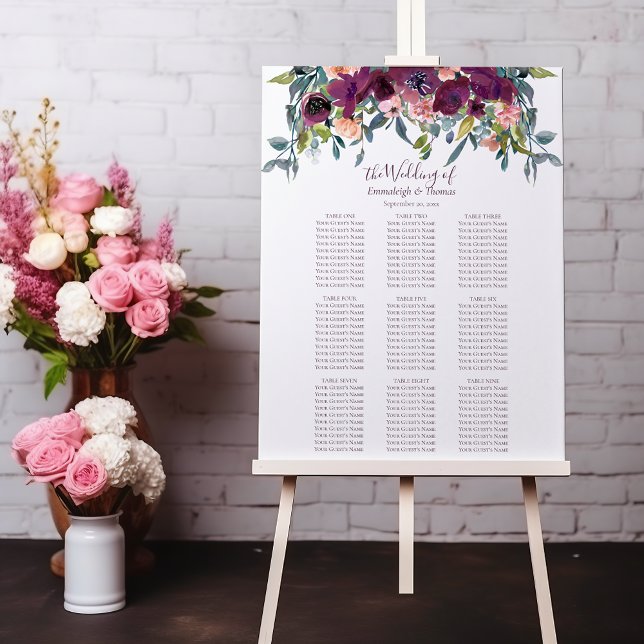 Elegant Floral | Purple Pink Garland Seating Chart (Creator Uploaded)