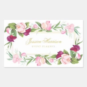 Elegant Floral Purple Pink Sweet Pea Vintage Rectangular Sticker