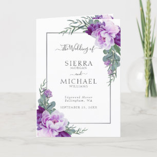 Elegant Floral Purple & Silver Folded Wedding Programme