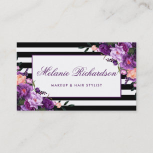 Elegant Floral Purple Ultra Violet Striped Business Card
