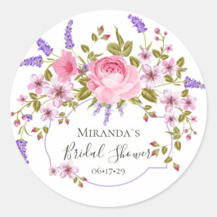 Elegant Floral Purple Watercolor Bridal Shower Cla Classic Round Sticker