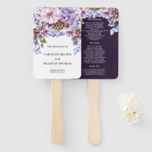 Elegant Floral Purple Watercolor Wedding Program Hand Fan