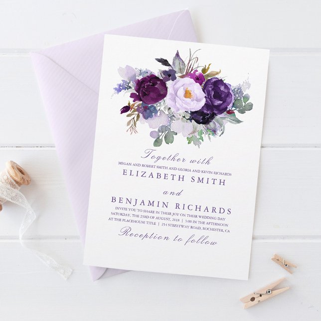Elegant Floral | Purple Watercolors Wedding Invitation (Creator Uploaded)