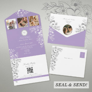 Elegant Floral Purple Wedding All In One Invitation