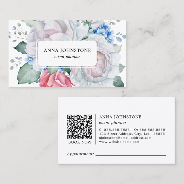 Elegant Floral QR Code | Appointment Business Card (Front/Back)