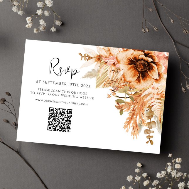 Elegant Floral QR Code Terracotta Fall Wedding RSVP Card (Elegant Floral QR Code Terracotta Fall Wedding RSVP Card)