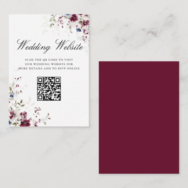 Elegant Floral QR code wedding website Details  Enclosure Card (Front/Back)