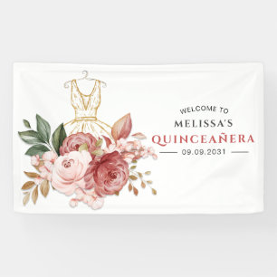 Elegant Floral Quinceanera 15th Birthday Banner