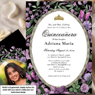Elegant Floral Quinceanera Invitation Pink Flowers