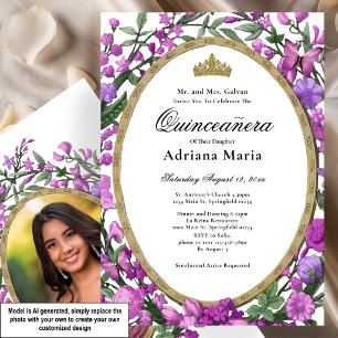 Elegant Floral Quinceanera Invitation Pink Flowers