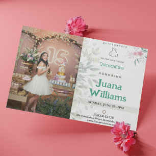 Elegant Floral Quinceañera Invitations with Photo