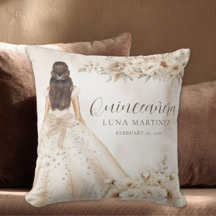 Elegant Floral Quinceañera Watercolor Ballgown Cushion