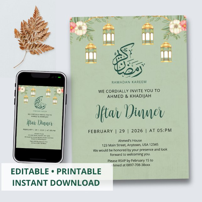 Elegant Floral Ramadan Iftar Dinner Invitation (Creator Uploaded)
