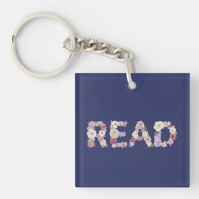 Elegant Floral READ Typography - Pastel Botanical  Key Ring (Front)