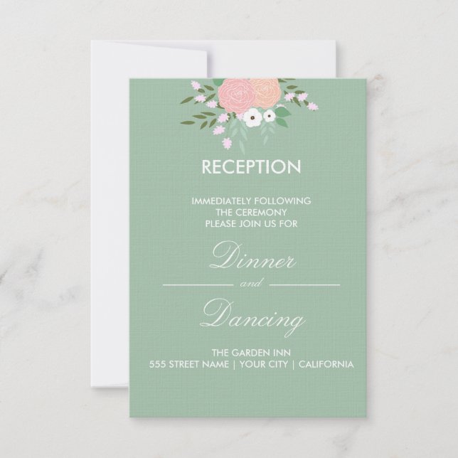 Elegant Floral Reception Card - mint (Front)