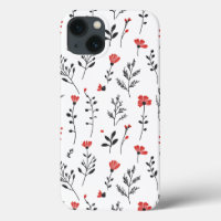 Elegant Floral – Red and Black Botanical Pattern