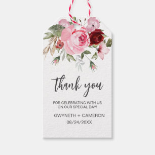 Elegant Floral Red and Blush Thank You Favour Gift Tags