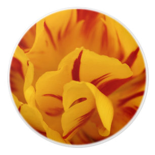 Elegant Floral Red and Gold Monsella Tulips Ceramic Knob